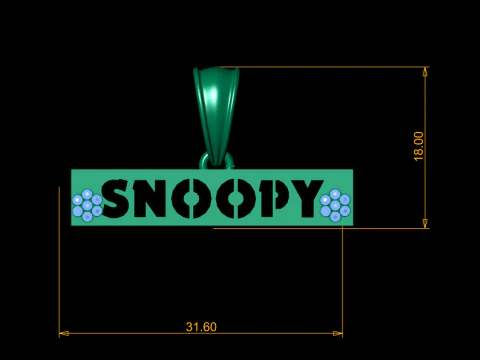 Custom SNOOPY Style Bar Pendant 3D Printable Jewelry Model 3D Print Model