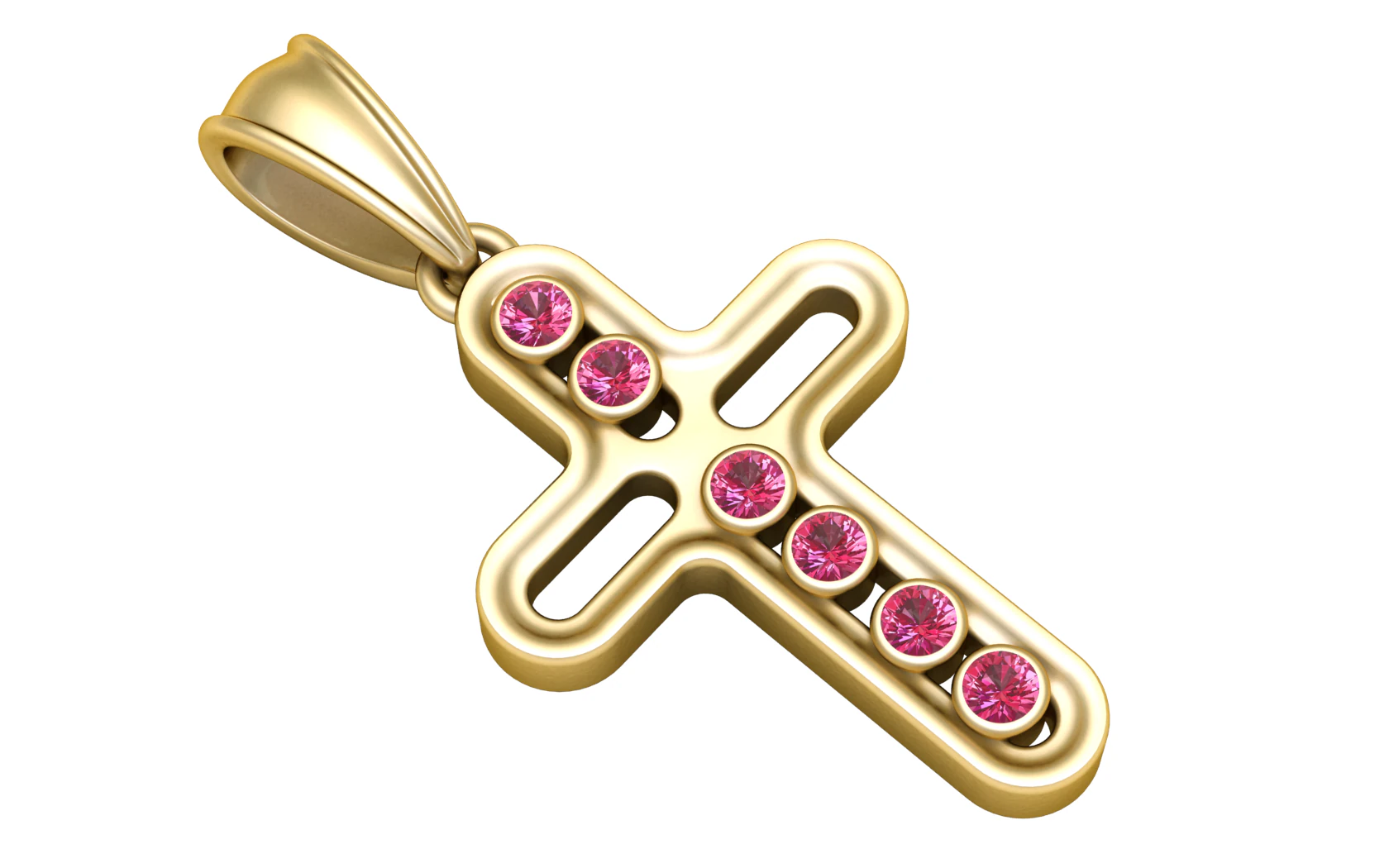 Golden Cross With Ruby Pendant 3D Printable Model 3D Print Model .c4d .max .obj .3ds .fbx .stl .blend 