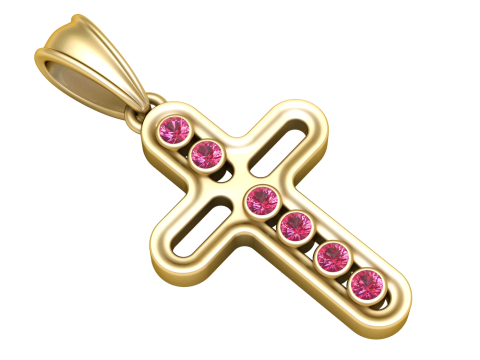 ルビー ペンダント付きゴールデン クロス 3D 印刷可能モデル 3Dプリントモデル