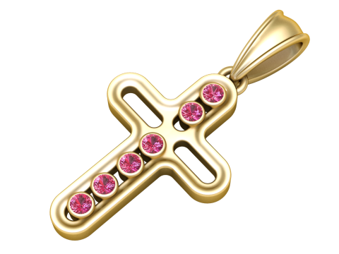 रूबी पेंडेंट 3डी प्रिंट करने योग्य मॉडल के साथ गोल्डन क्रॉस 3D प्रिंट मॉडल