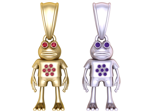 황금 개구리 캐릭터 펜던트 3D 인쇄 가능한 모델 3D 프린트 모델