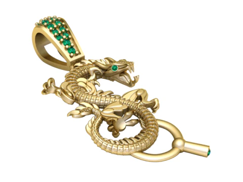 Liontin Naga Cetak 3D dengan Aksen Zamrud Model Cetak 3D