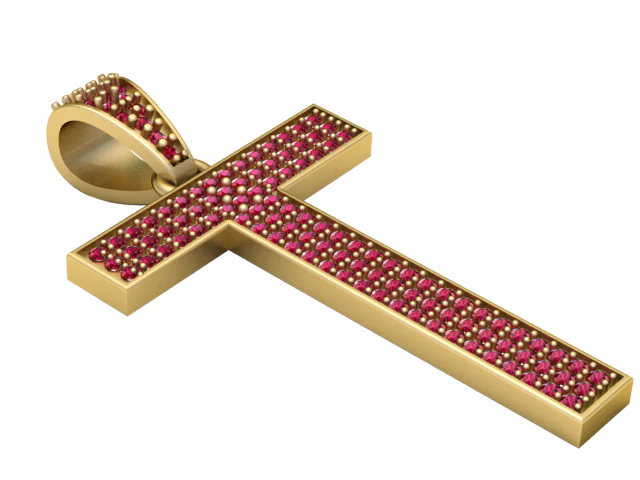 3D Printable Cross Pendant with Ruby Stones 3D Print Model .c4d .max .obj .3ds .fbx .stl .blend