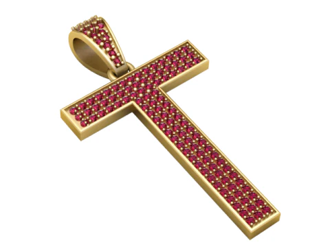 3D Printable Cross Pendant with Ruby Stones 3D Print Model