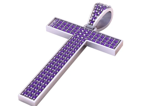 3D Printable Cross Pendant with Ruby Stones 3D Print Model