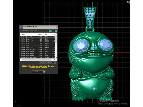Simpatico ciondolo alieno stampabile in 3D con occhi di smeraldo Modello di stampa 3D