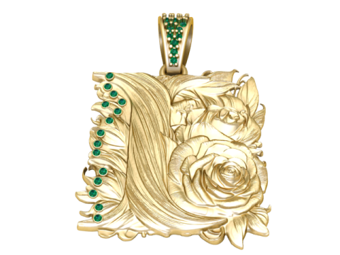 3D Printable Floral Pendant with Emerald Accents 3D Print Model