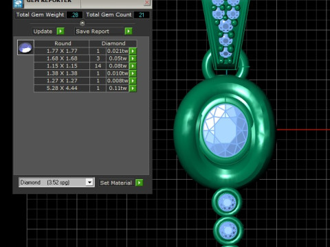 Pendente elegante stampabile in 3D con pietre di smeraldo Modello di stampa 3D