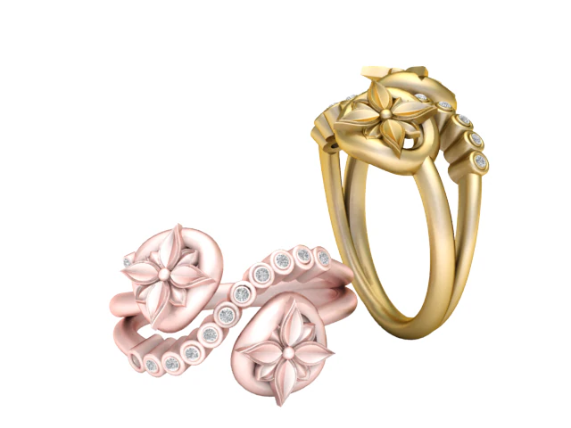 3D Printable Floral Ring with Diamond Accents 3D Print Model .c4d .max .obj .3ds .fbx .stl .blend 