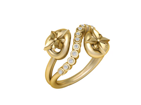 3D Printable Floral Ring with Diamond Accents 3D Print Model