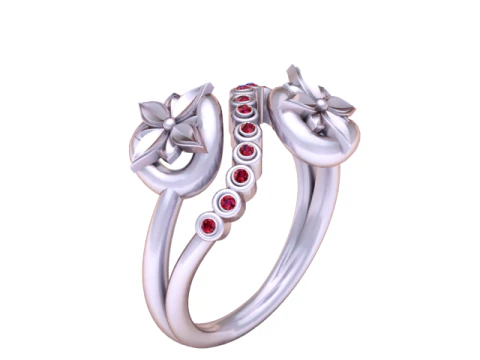 3D Printable Floral Ring with Diamond Accents 3D Print Model