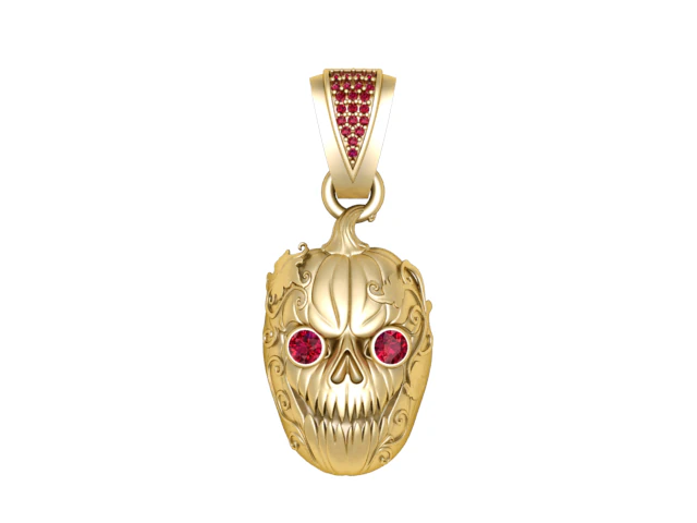 3D Printable Skull Pendant with Ruby Eyes and Pumpkin Design 3D Print Model .c4d .max .obj .3ds .fbx .stl .blend 
