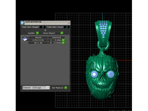 Ciondolo teschio stampabile in 3D con occhi di rubino e design a zucca Modello di stampa 3D