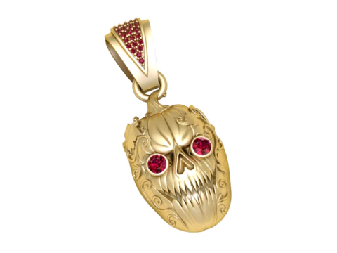 3D Printable Skull Pendant with Ruby Eyes and Pumpkin Design 3D Print Model