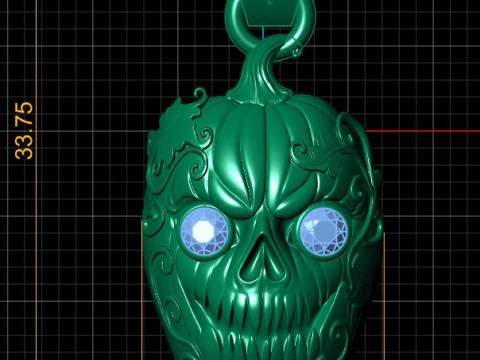 3D Printable Skull Pendant with Ruby Eyes and Pumpkin Design 3D Print Model