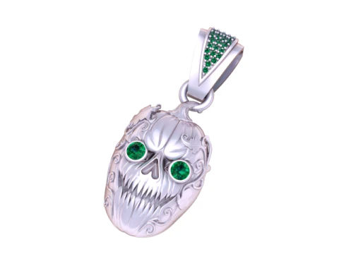 3D Printable Skull Pendant with Ruby Eyes and Pumpkin Design 3D Print Model
