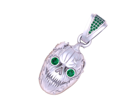 Ciondolo teschio stampabile in 3D con occhi di rubino e design a zucca Modello di stampa 3D