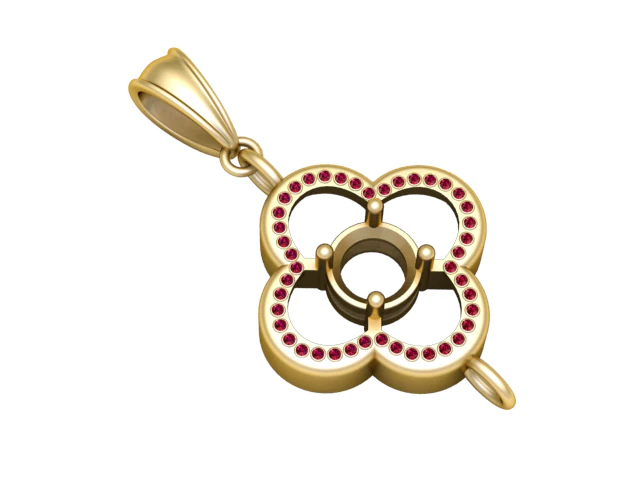 3D Printable Floral Pendant with Ruby Accents 3D Print Model .c4d .max .obj .3ds .fbx .stl .blend 