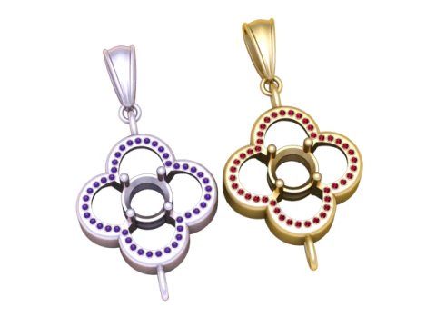 3D Printable Floral Pendant with Ruby Accents 3D Print Model