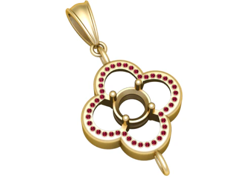 3D Printable Floral Pendant with Ruby Accents 3D Print Model