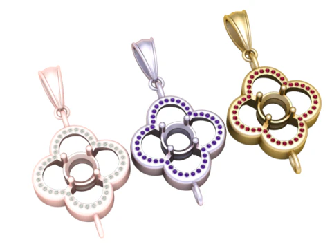 3D Printable Floral Pendant with Ruby Accents 3D Print Model