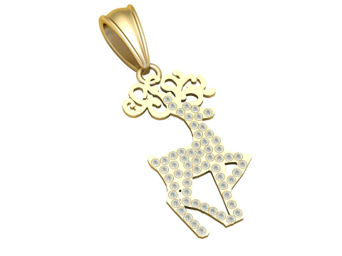 带钻石细节的 3D 打印驯鹿吊坠 3D 打印模型