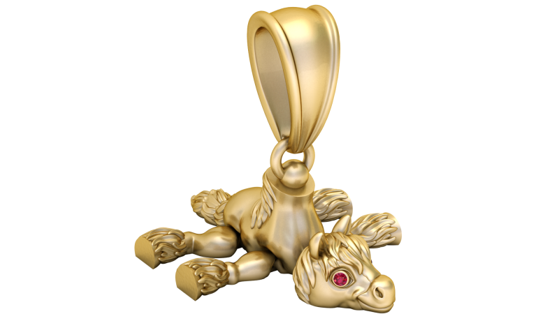 3D Printable Pony Pendant with Ruby Eyes 3D Print Model .c4d .max .obj .3ds .fbx .stl .blend 