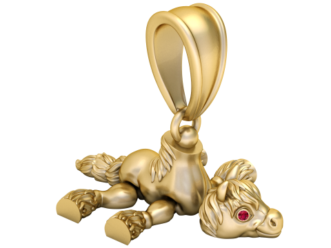 3D Printable Pony Pendant with Ruby Eyes 3D Print Model