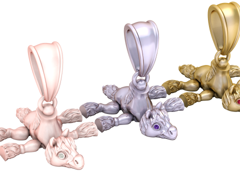 3D Printable Pony Pendant with Ruby Eyes 3D Print Model