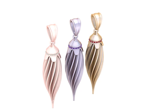 3D Printable Twisted Pendant with Ruby Accents 3D Print Model