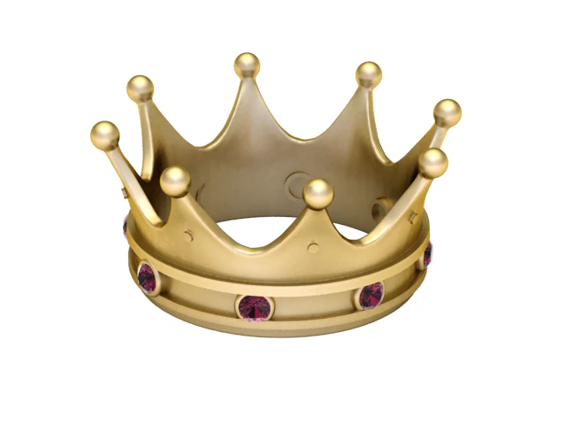 3D Printable Regal Crown Ring with Ruby Stones 3D Print Model .c4d .max .obj .3ds .fbx .stl .blend