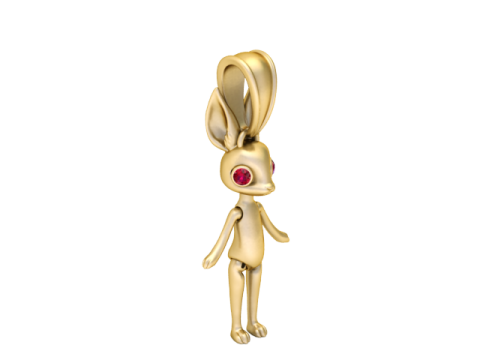 3D Printable Cute Bunny Pendant with Ruby Eyes 3D Print Model
