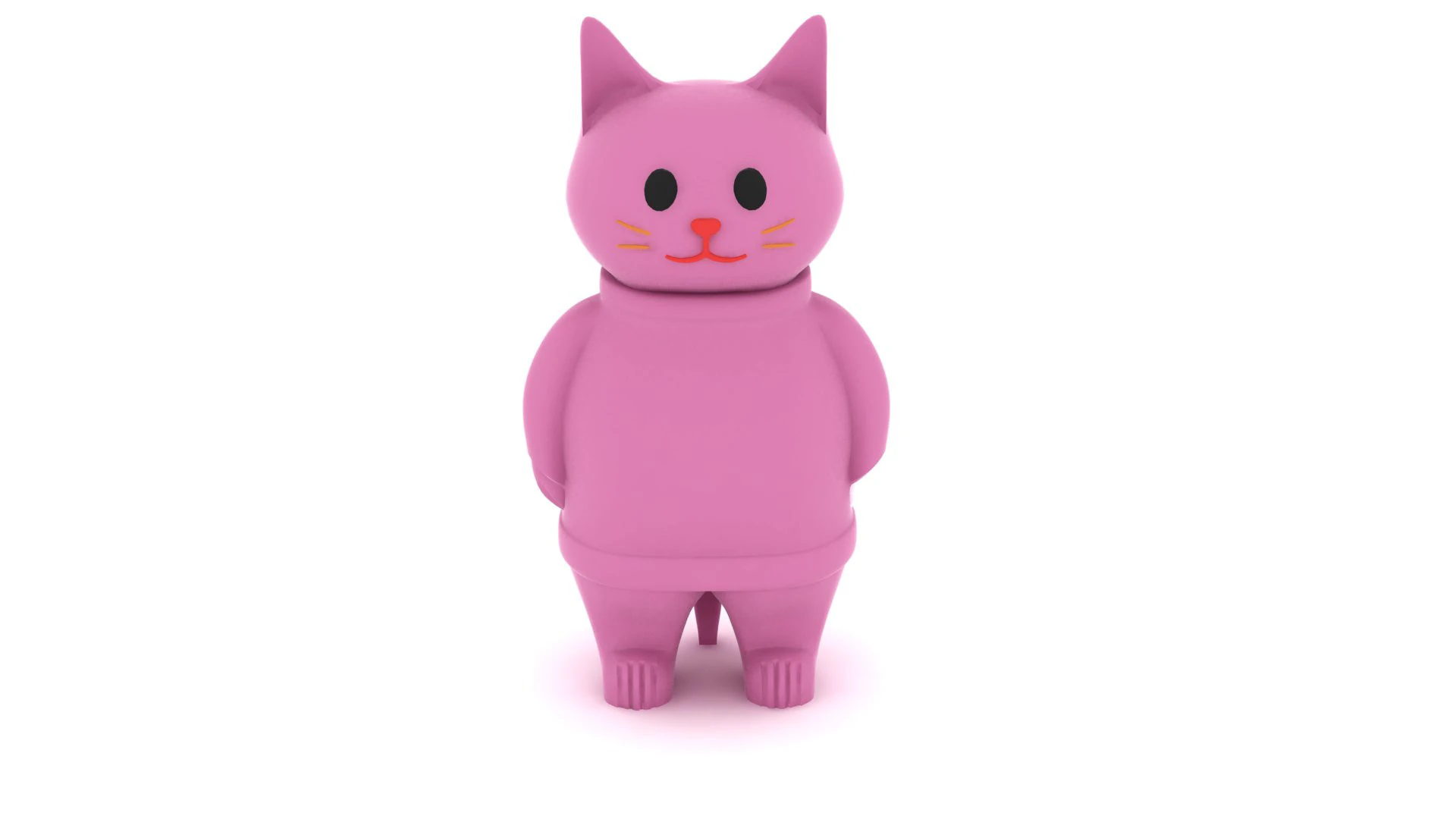 Cute Cartoon Cat Minimal Pink Kitty Character Toy 3D Print Model .c4d .max .obj .3ds .fbx .stl .blend