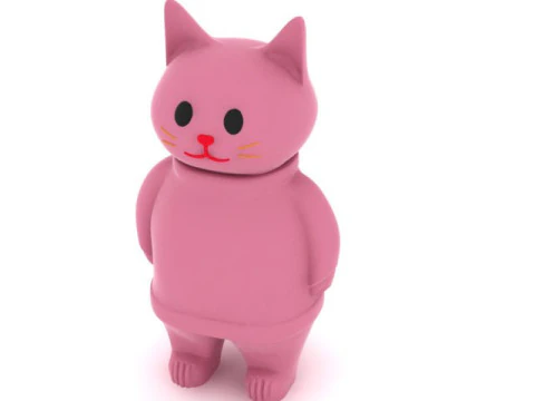 Cute Cartoon Cat Minimal Pink Kitty Character Toy 3D Print Model