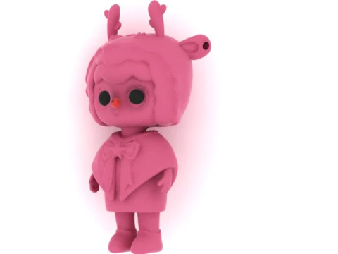 Cute Pink Reindeer Girl Stylized Cartoon Holiday Character 3D Print Model