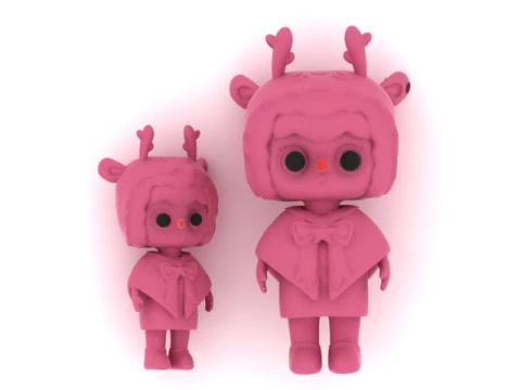 Cute Pink Reindeer Girl Stylized Cartoon Holiday Character 3D Print Model