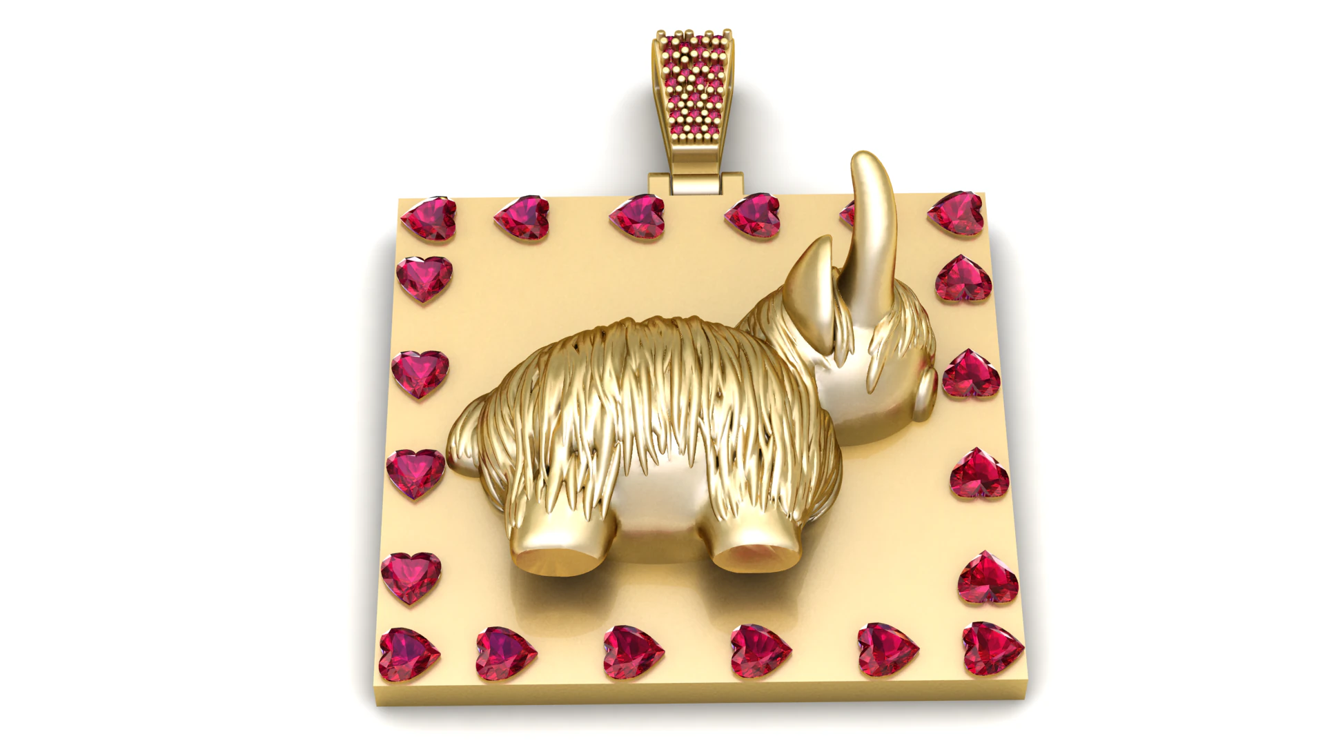 Luxury Gold Bull Medallion Pendant with Ruby Heart Border 3D Print Model .c4d .max .obj .3ds .fbx .stl .blend