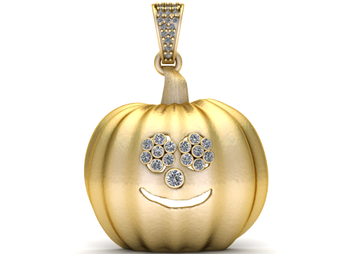 Luxuri&ouml;ser goldener Smiley-K&uuml;rbis-Anh&auml;nger mit Diamant-Akzenten 3D Druckmodell