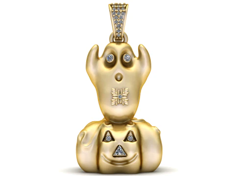 डायमंड एक्सेंट के साथ लक्जरी गोल्ड घोस्ट कद्दू पेंडेंट 3D प्रिंट मॉडल