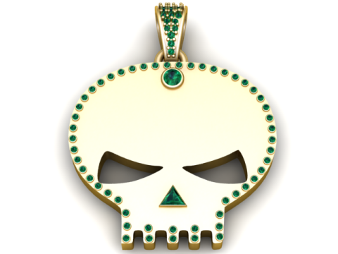 Luxury Gold Skull Pendant with Emerald Stone Border 3D Print Model