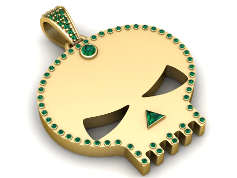 Luxury Gold Skull Pendant with Emerald Stone Border 3D Print Model
