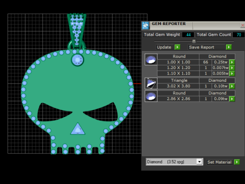 Luxury Gold Skull Pendant with Emerald Stone Border 3D Print Model