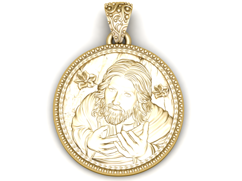Luxuri&ouml;ser goldener Jesus-Medaillon-Anh&auml;nger mit verziertem Rahmen 3D Druckmodell