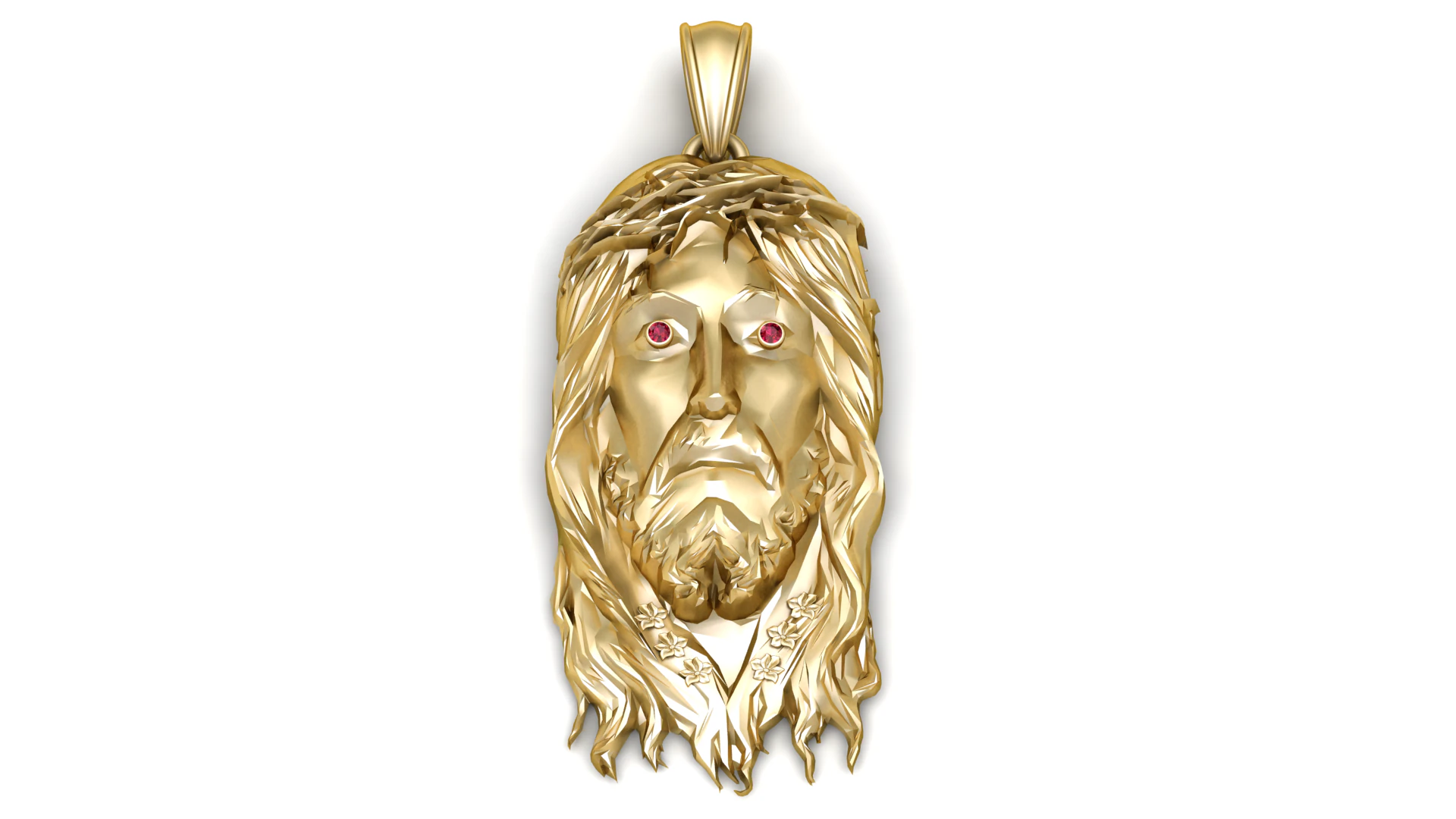 Luxury Gold Jesus Face Pendant with Ruby Eye 3D Print Model .c4d .max .obj .3ds .fbx .stl .blend 