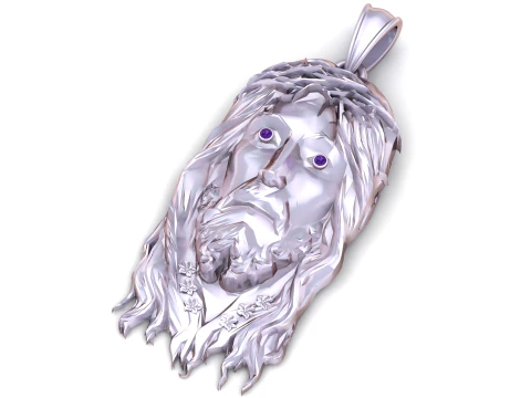 Luxury Gold Jesus Face Pendant with Ruby Eye 3D Print Model