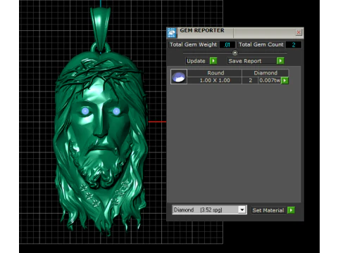 Luxury Gold Jesus Face Pendant with Ruby Eye 3D Print Model