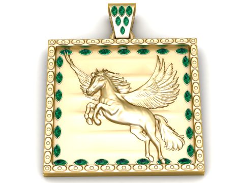 Luxury Gold Pegasus Pendant with Emerald Border 3D Print Model