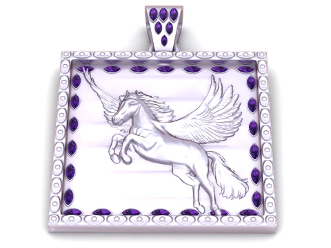 Luxury Gold Pegasus Pendant with Emerald Border 3D Print Model