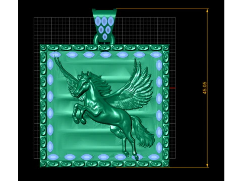 Luxury Gold Pegasus Pendant with Emerald Border 3D Print Model