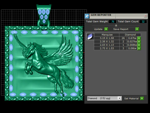 Luxury Gold Pegasus Pendant with Emerald Border 3D Print Model